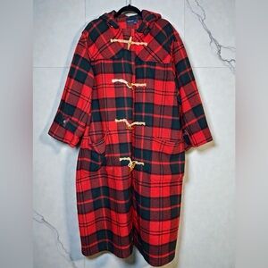 Polo by Ralph Lauren Red & Black Tartan Plaid Hooded Duffle Coat